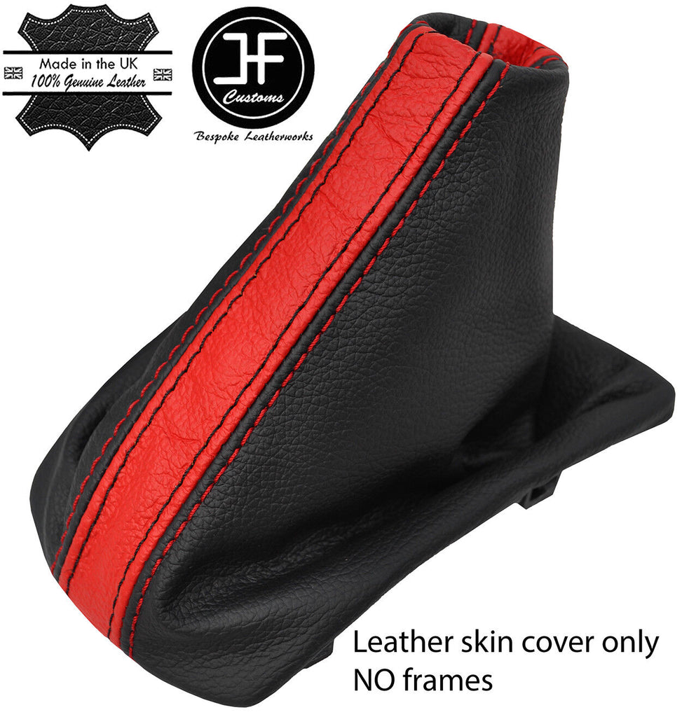 BLACK & RED STRIPE TOP GRAIN LEATHER MANUAL GEAR GAITER FOR PEUGEOT 208 12-18