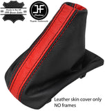 BLACK & RED STRIPE TOP GRAIN LEATHER MANUAL GEAR GAITER FOR PEUGEOT 208 12-18