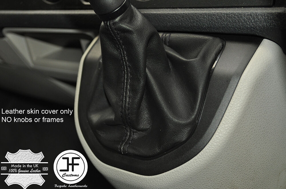 BLACK  STITCHING MANUAL LEATHER GEAR GAITER FITS VW T6 TRANSPORTER 2016-2017+