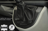 BLACK  STITCHING MANUAL LEATHER GEAR GAITER FITS VW T6 TRANSPORTER 2016-2017+