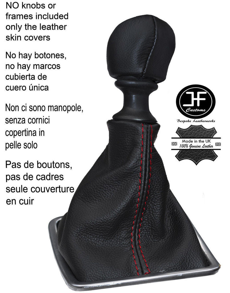 RED STCH MANUAL LEATHER GEAR GAITER + KNOB COVER FOR RENAULT LAGUNA MK3 07-14