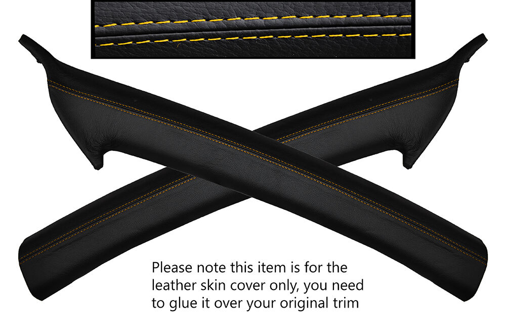 YELLOW STITCH 2X A POST PILLAR LEATHER SKIN COVERS FITS AUDI A2 1999-2005