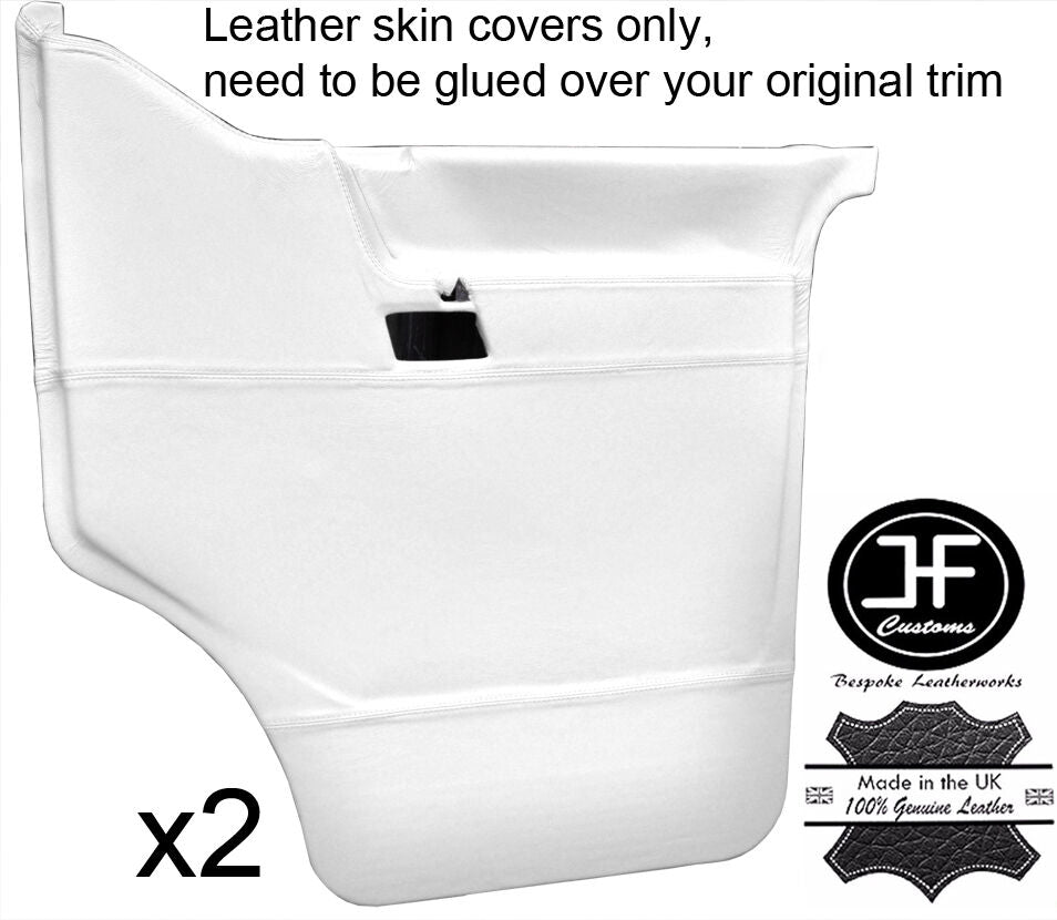 WHITE REAL LEATHER 2X FRONT DOOR CARD COVERS FITS VW T4 TRANSPORTER CARAVELLE