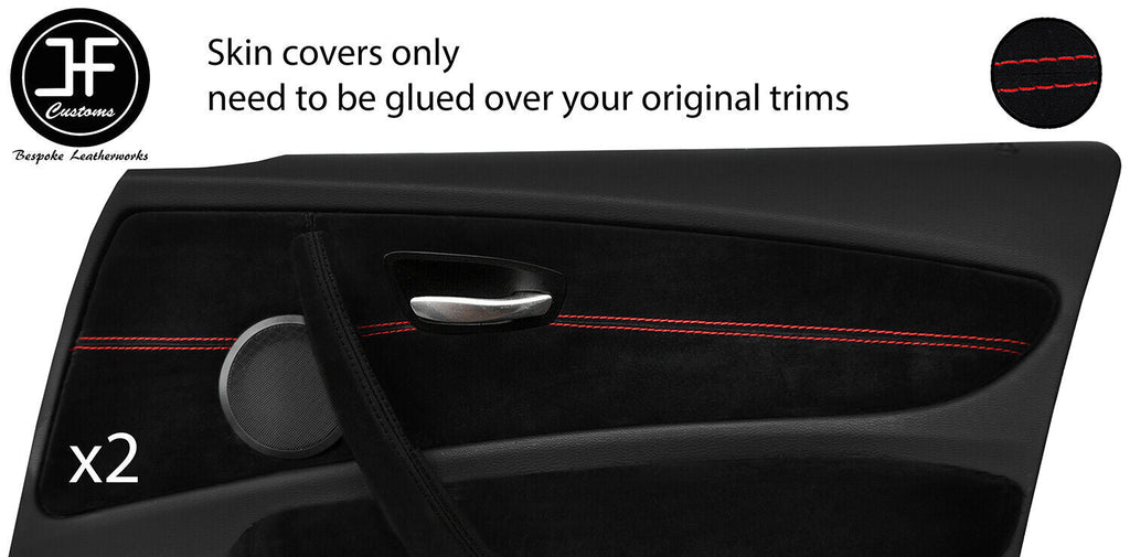 RED STITCH 2X FRONT DOOR CARD TRIM SUEDE COVERS FITS BMW 1 SERIES E87 04-12