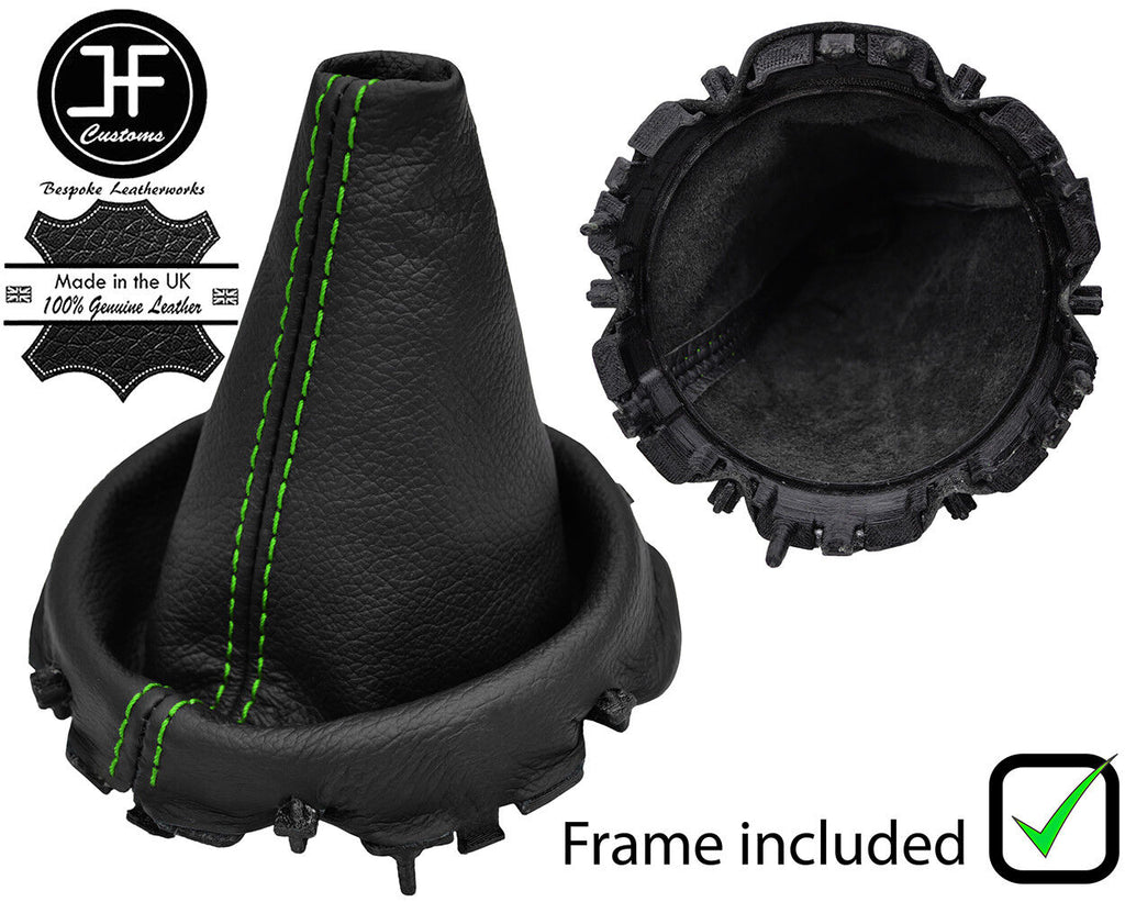 GREEN STITCH LEATHER GEAR GAITER + PLASTIC FRAME FOR BMW MINI R50 R53 2001-2006