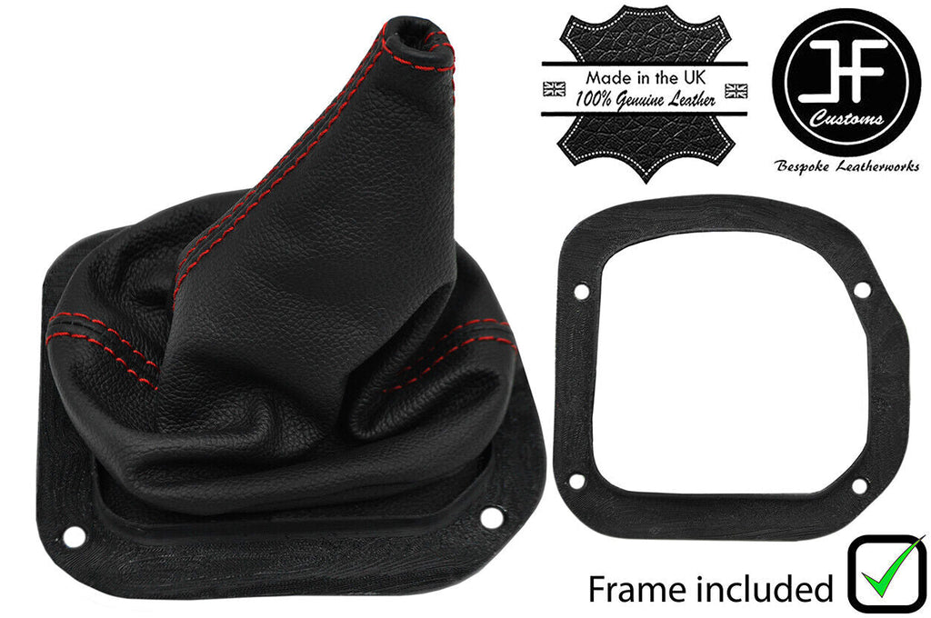 RED STITCH REAL LEATHER GEAR GAITER+PLASTIC FRAME FOR FORD MUSTANG 2 II 74-78