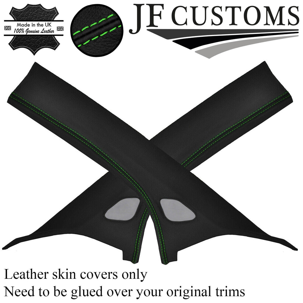 GREEN STITCH 2X A PILLAR LEATHER COVERS FOR VW T6 TRANSPORTER 2016-2019