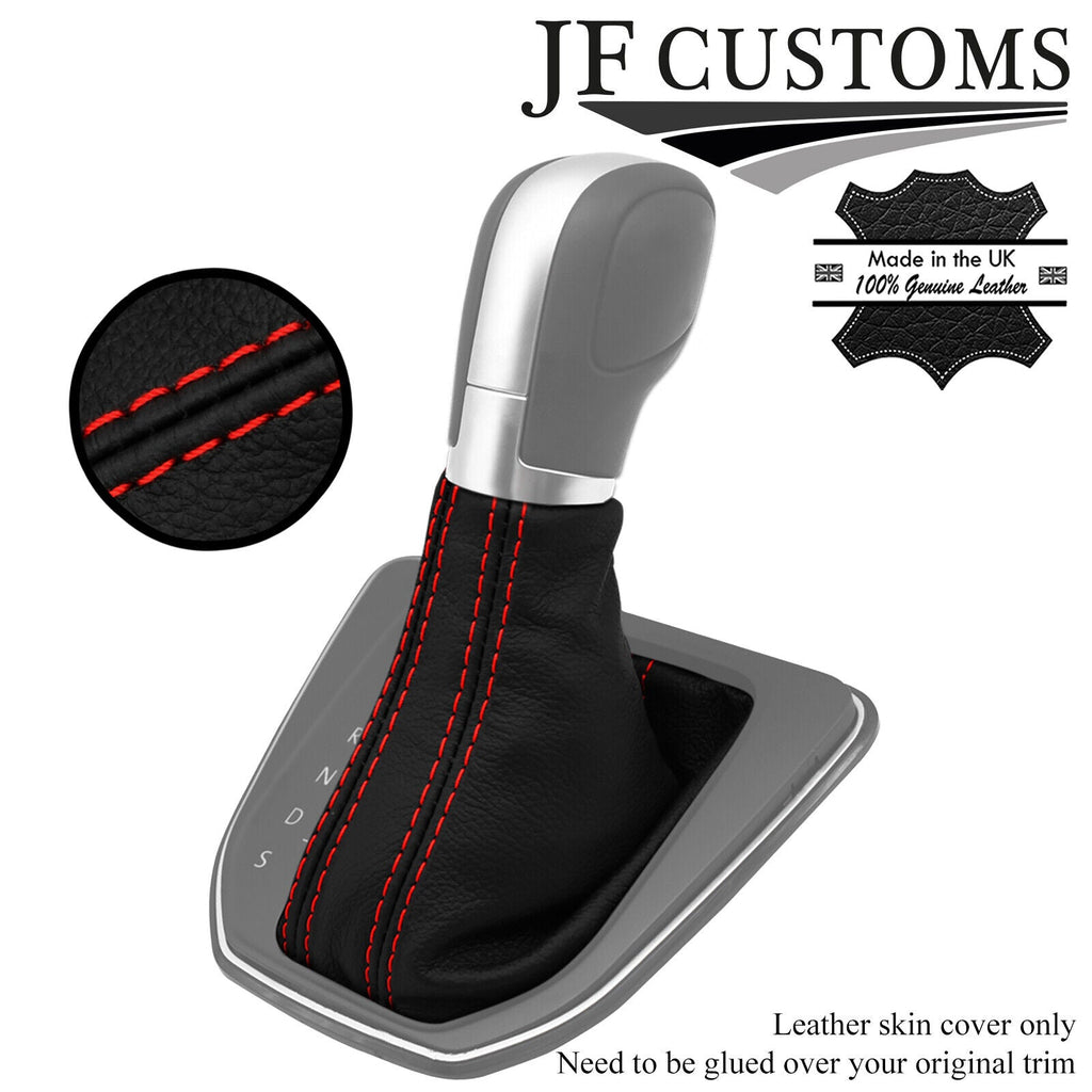 RED STITCH ITALIAN LEATHER AUTOMATIC DSG GEAR GAITER FOR VW CADDY MK4 15-21