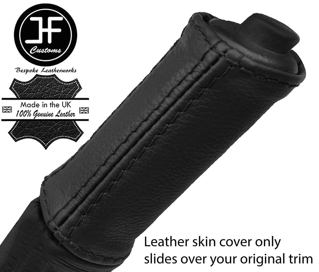 BLACK BLACK STRIPE TOP GRAIN LEATHER HANDBRAKE HANDLE COVER FOR RENAULT TRAFIC