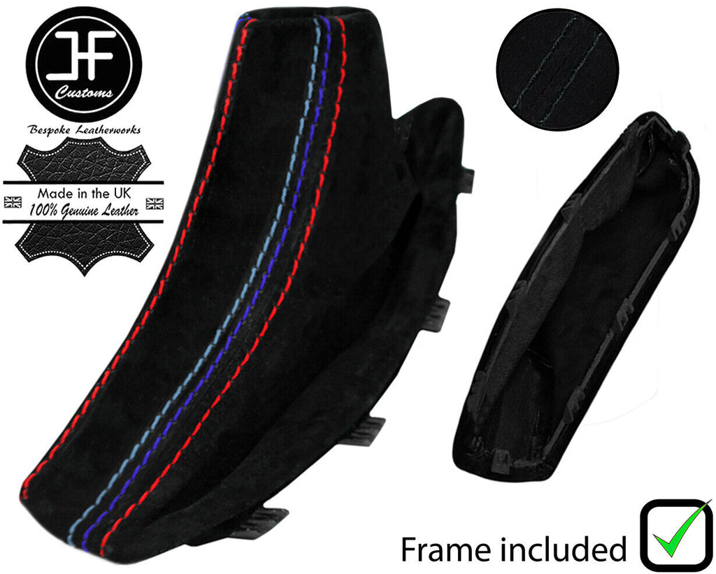 BLACK & TRI STITCH SUEDE HANDBRAKE GAITER + PLASTIC FRAME FOR BMW X3 E83 03-10