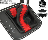 BLACK & RED STRIPE LEATHER DSG AUTOMATIC GEAR GAITER FOR VW TOURAN 5T 15-17
