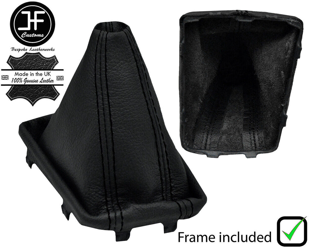 BLACK STITCH REAL LEATHER GEAR GAITER+PLASTIC FRAME FITS SKODA RAPID 2012-2017