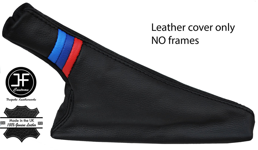 BLACK STITCHING TRI STRIPES REAL LEATHER HANDBRAKE GAITER FITS BMW E30 1981-1993