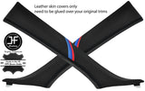 BLACK STITCH TRI STRIPE 2X A PILLAR COVERS FOR BMW E46 CONVERTIBLE 98-05 STYLE 2