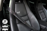 2X CARBON FIBER VINYL RED STITCHING LUXURY SHOULDER SEAT BELT PADDED PADS