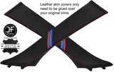 RED STITCH TRI STRIPES 2X A PILLAR REAL LEATHER COVERS FITS BMW X6 E71 07-14