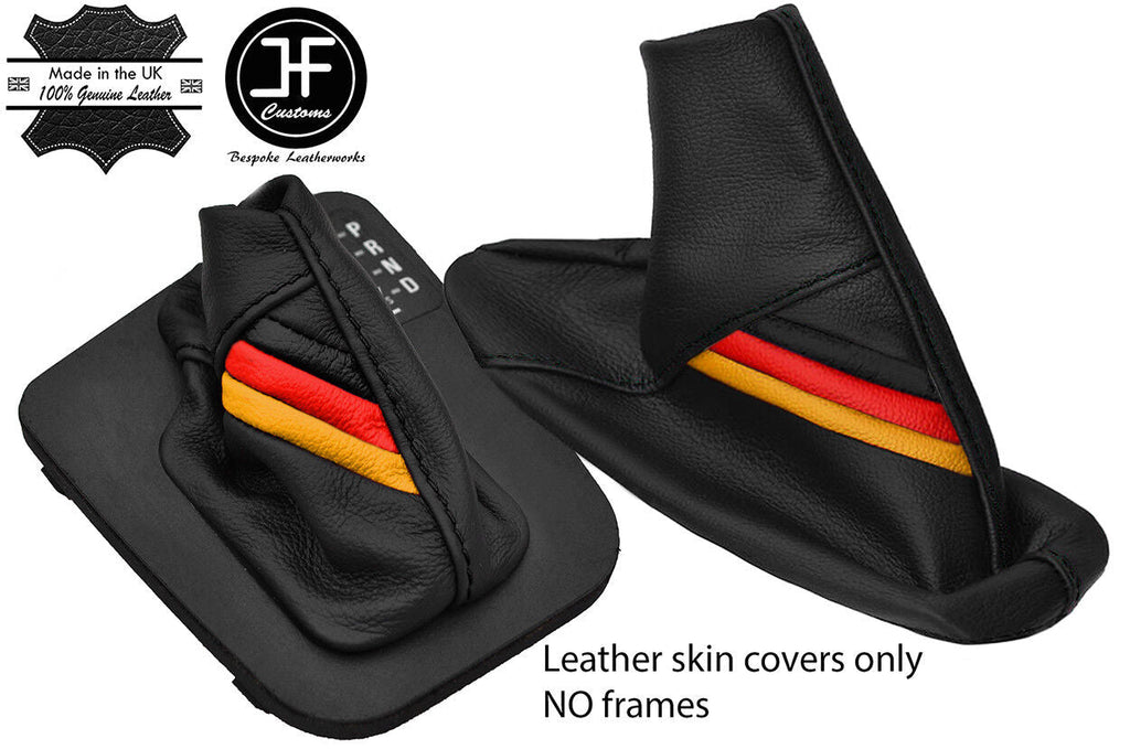 BLACK STITCH GERMAN FLAG TOP GRAIN LTHR AUTOMATIC GAITER SET FOR BMW E46 99-05