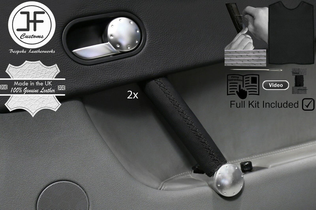 BLACK CROSS STITCH 2X FRONT DOOR HANDLE LEATHER COVER KIT FOR AUDI TT MK1 98-06