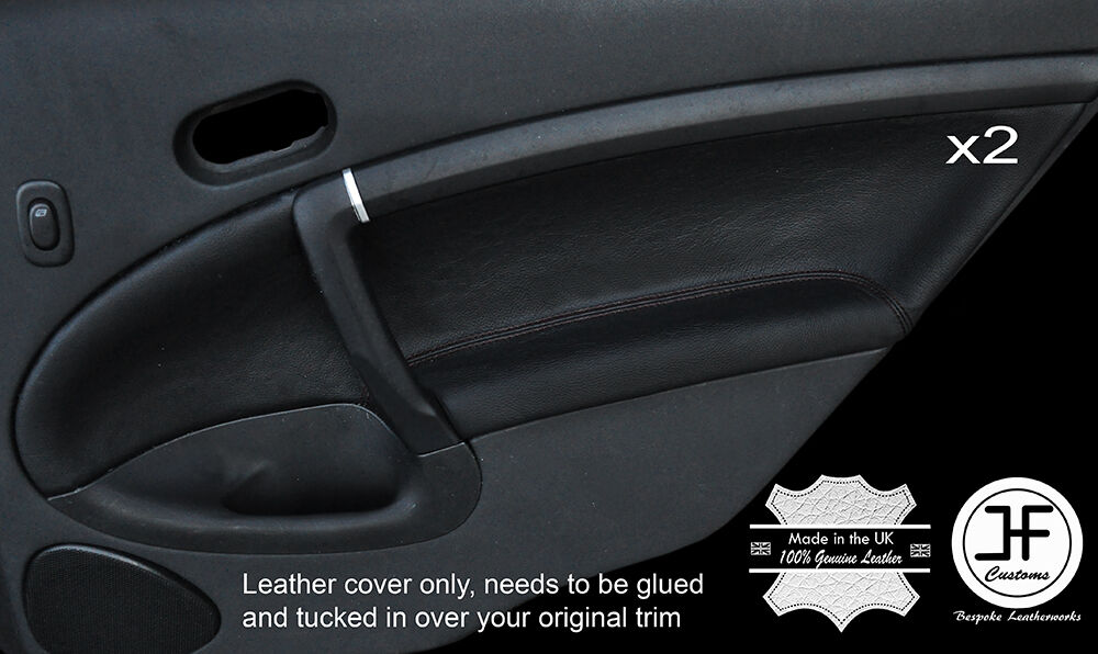 BLACK STITCH 2X REAR DOOR CARD TRIM LEATHER COVERS FOR SAAB 95 9-5 2006-2009