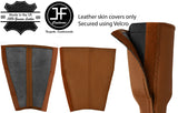 BROWN REAL LEATHER 2X SEAT BELT STALK LONG COVERS FITS JAGUAR F TYPE 2012-2020