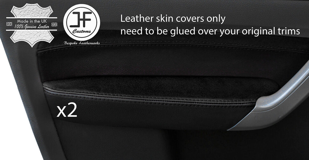 BLACK & BLACK 2X FRONT DOOR ARMREST REAL LEATHER COVERS FOR VW CADDY MK3 05-15