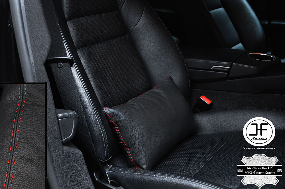 1X BLACK LEATHER & RED STITCH GENUINE LEATHER LUXURY CAR SEAT PILLOW CUSHION