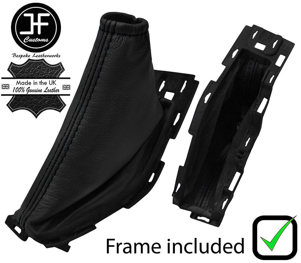 BLACK STITCH LEATHER HANDBRAKE GAITER + PLASTIC FRAME FOR FORD FOCUS 2012-2018