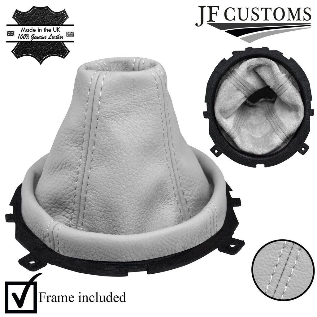WHITE LEATHER GEAR GAITER+PLASTIC FRAME FOR HYUNDAI COUPE S3 SIII 06-08