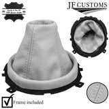 WHITE LEATHER GEAR GAITER+PLASTIC FRAME FOR HYUNDAI COUPE S3 SIII 06-08