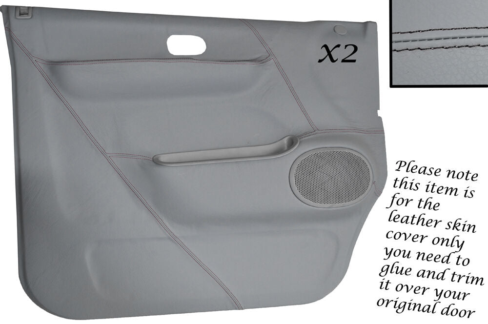 BLACK STITCH 2X DOOR CARD GREY LEATHER SKIN COVERS FITS MAZDA BONGO FORD FREDA