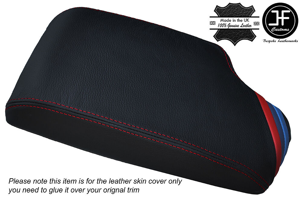 TRI STRIPES RED STITCH LEATHER ARMREST COVER FITS BMW 3 SERIES F30 F31 12-16