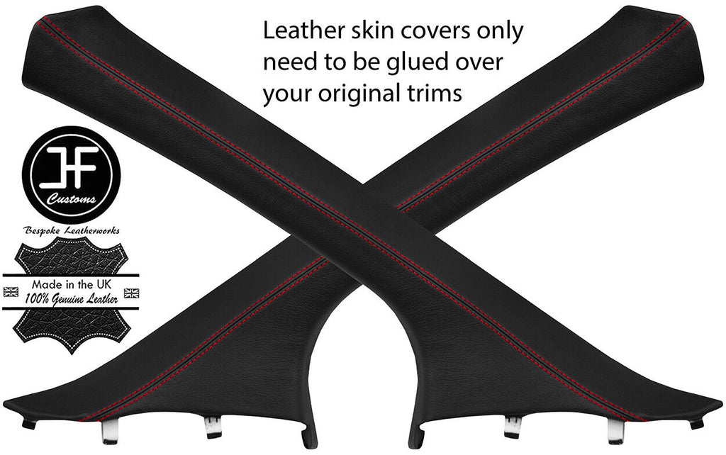 RED STITCHING 2X A PILLAR REAL LEATHER COVERS FITS FORD FOCUS 2011-2015