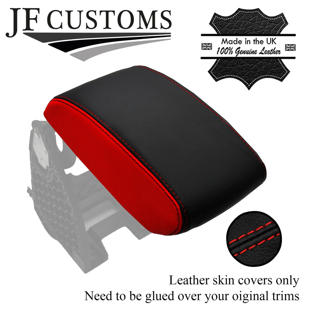 BLACK & RED TOP-GRAIN LEATHER ARMREST LID COVER FITS SKODA YETI 2009-2017