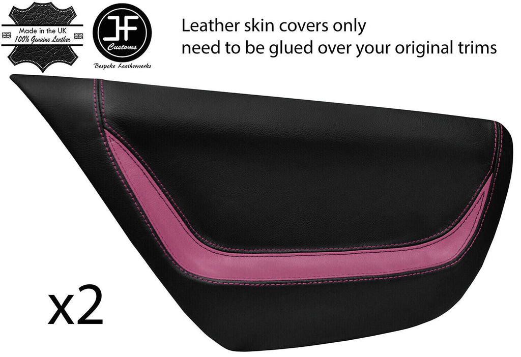 BLACK & PINK 2X REAR DOOR CARD TRIM LEATHER COVERS FOR VW LUPO 1998-05 STYLE 2