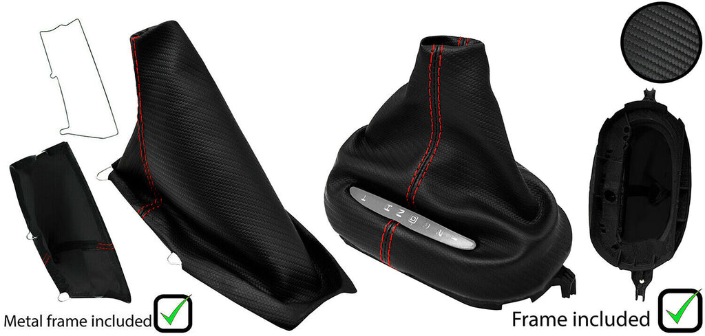 RED STITCH CARBON VINYL AUTO GAITER SET+PLASTIC + METAL FRAME FOR CORVETTE C5