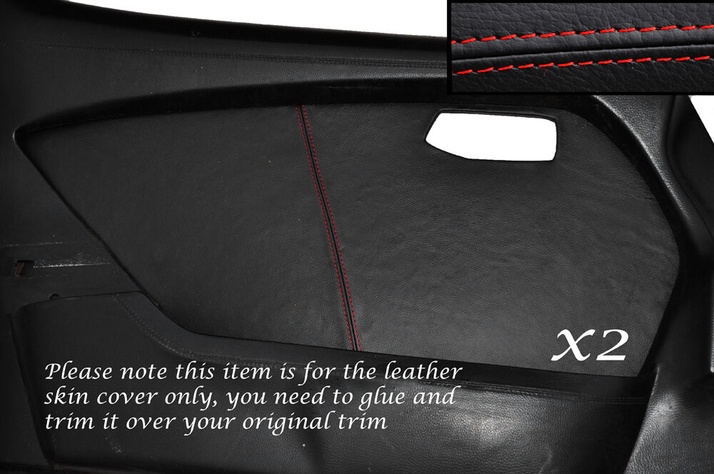 RED STITCHING 2X FRONT DOOR CARD LEATHER SKIN COVERS FITS MERCEDES W116 72-80