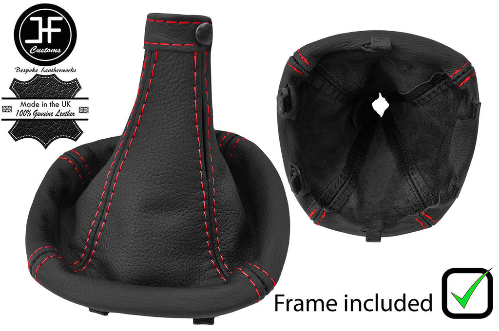 RED STITCH LEATHER GEAR GAITER WITH PLASTIC FRAME FITS ALFA ROMEO 147 01-09