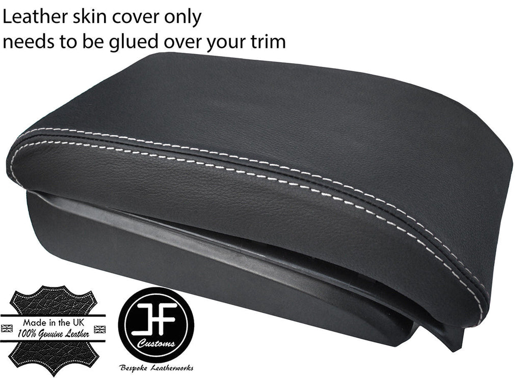 WHITE STITCH BLACK  LEATHER SLIDING  ARMREST COVER FOR VW TOURAN CADDY 03-10