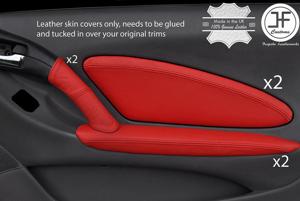 RED REAL LEATHER 2X FRONT DOOR CARD COVERS FITS TOYOTA CELICA MK7 1999-2005