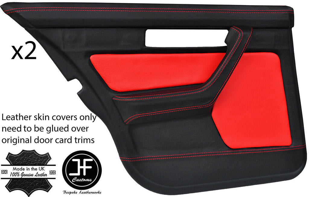 BLACK & RED LEATHER 2X REAR FULL DOOR CARD COVER FOR BMW 5 SERIES E34 87-97