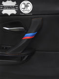 BLACK STITCH TRI STRIPE 2X REAR DOOR HANDLE LEATHER COVERS FOR BMW E90 E91 06-13