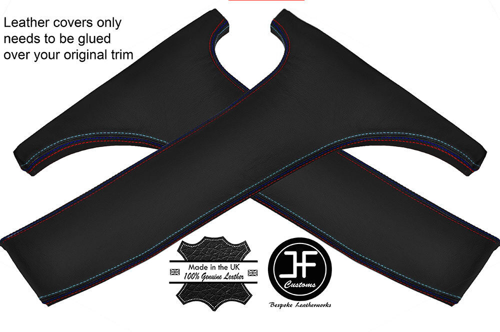 BLACK LEATHER TRI STITCH 2X LOWER B PILLAR COVERS FITS BMW 5 SERIES E39 1996-03