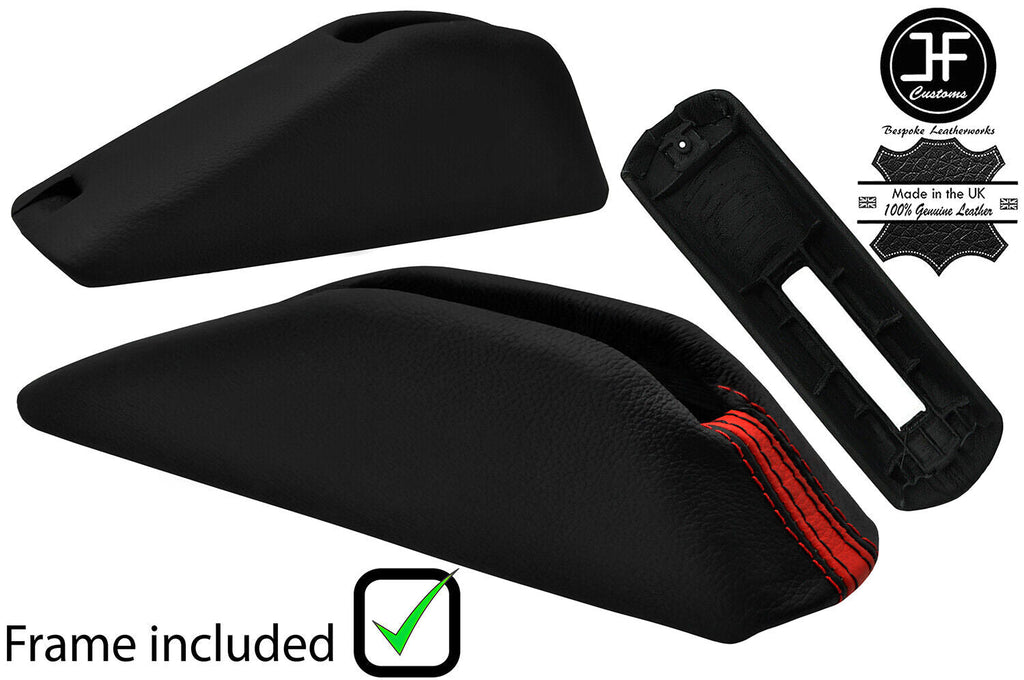 BLACK RED STRIPE STANDARD HANDBRAKE BASE+LEATHER COVER FOR VW GOLF MKII 82-91