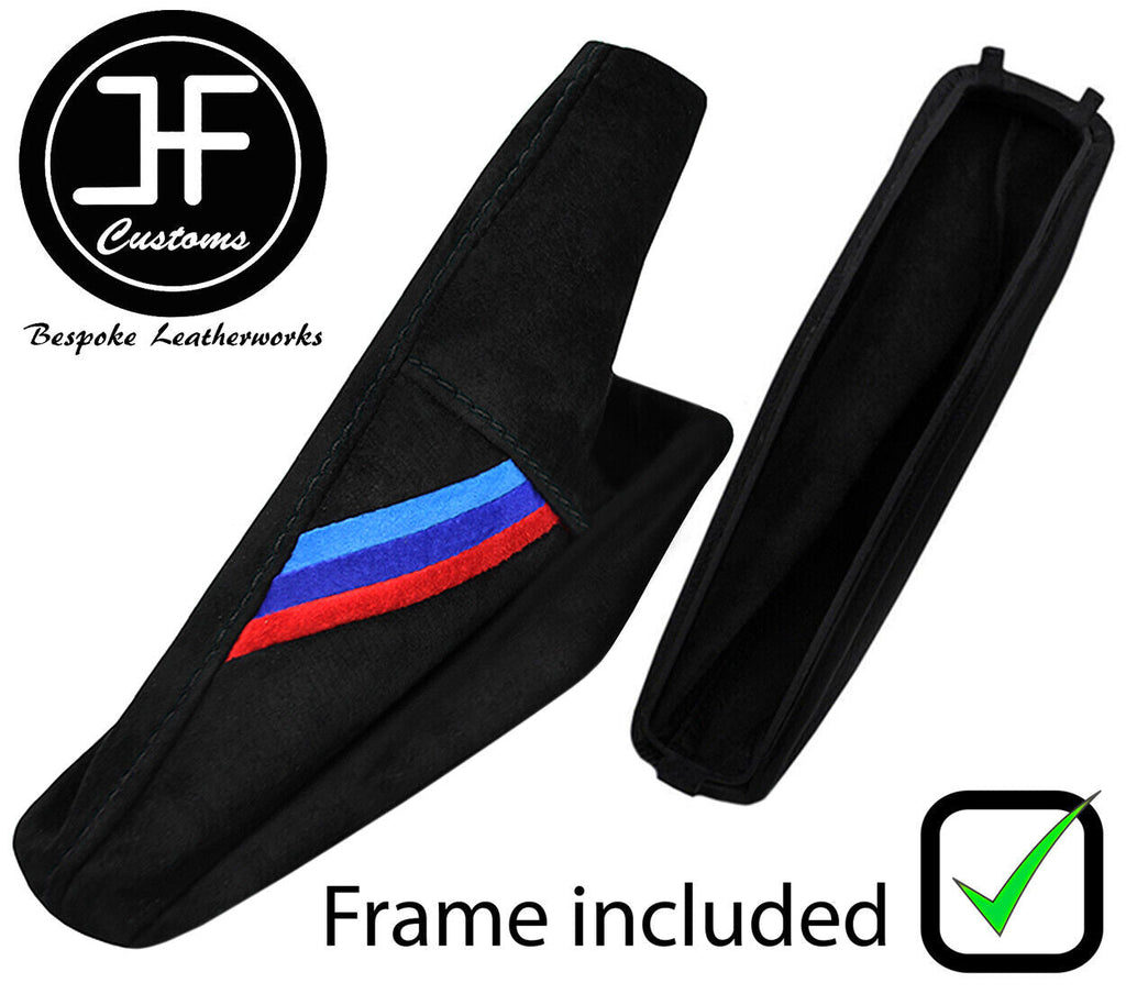 BLACK STITCH TRI STRIPE SUEDE HANDBRAKE GAITER +PLASTIC FRAME FOR BMW E34 87-97