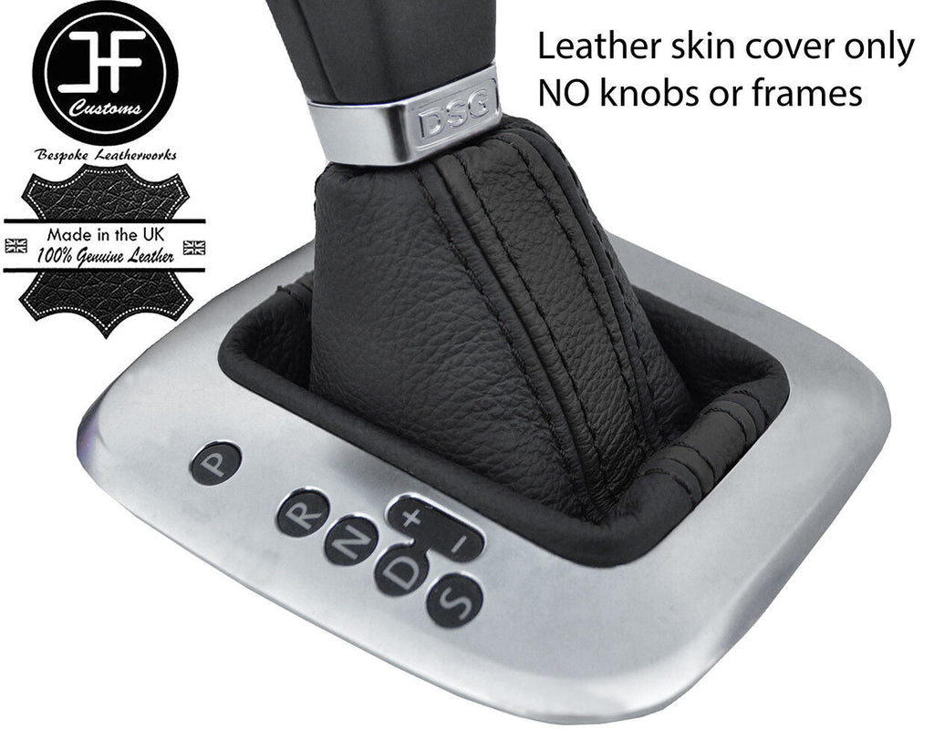 BLACK & BLACK STRIPE LEATHER DSG AUTOMATIC GEAR GAITER FOR VW POLO 6R 2009-2014