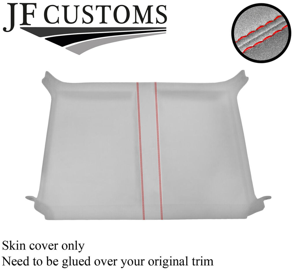RED STITCH REAR ROOF HEADLINING L GREY LUXE SUEDE COVER FOR DEFENDER 90 3DR