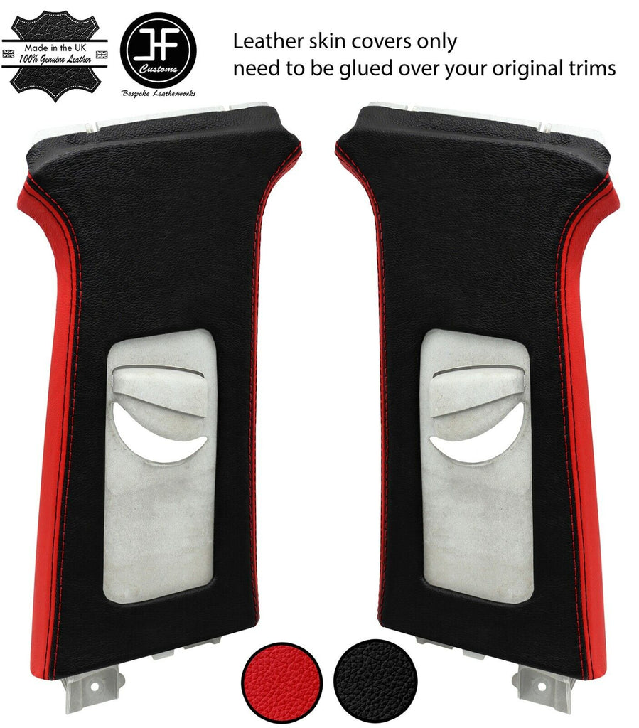 BLACK RED LEATHER 2X UPPER B PILLAR COVERS FOR SEAT LEON MK2 1P 2005-2011