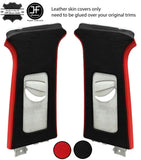 BLACK RED LEATHER 2X UPPER B PILLAR COVERS FOR SEAT LEON MK2 1P 2005-2011
