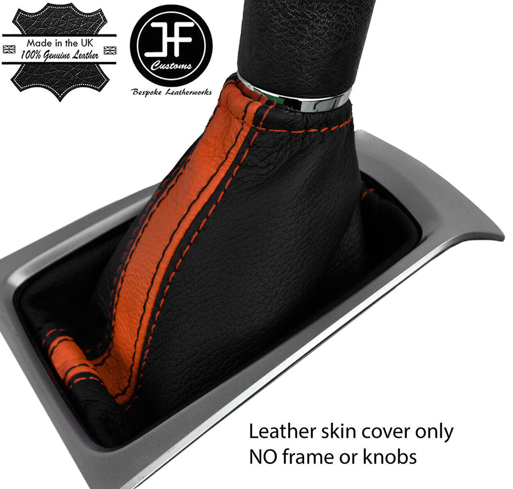 BLACK & ORANGE  STRIPE REAL LEATHER GEAR GAITER FITS NISSAN MICRA K14 2017-2019