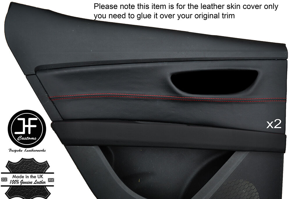 RED STICH 2X REAR DOOR CARD TRIM LEATHER COVERS FITS SEAT LEON 2013-16 5 DOOR